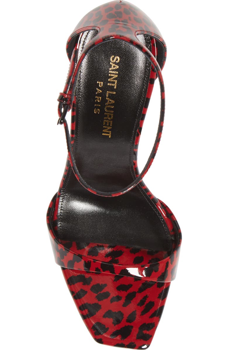 Saint Laurent Bea Leopard Print Ankle Strap Sandal, Alternate, color,