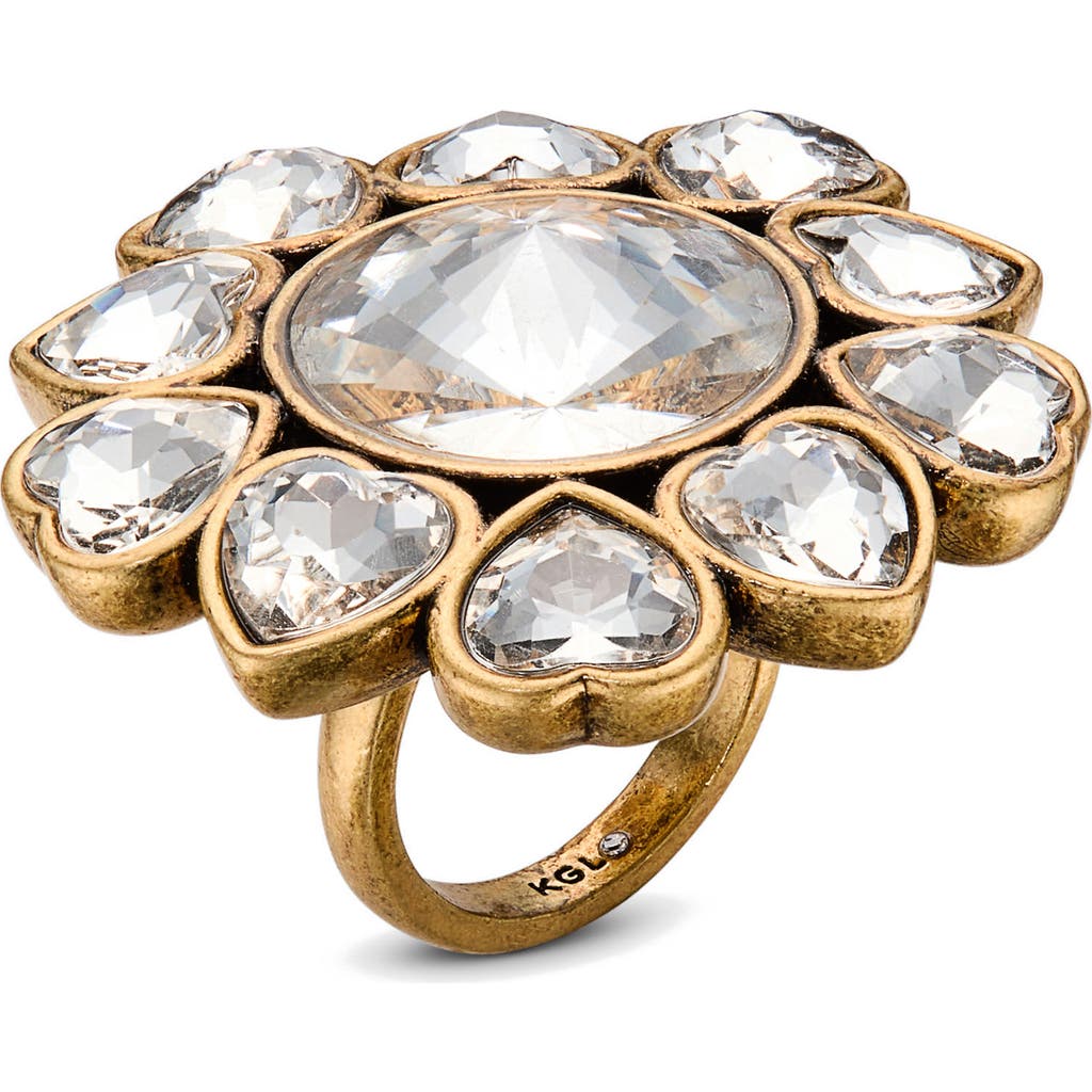 Kurt Geiger London Heart Crystal Cocktail Ring In Gold