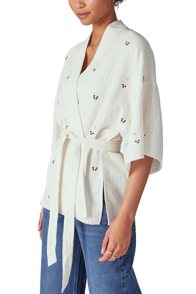 Geometric Embroidered Wrap Jacket, Alternate, color, WHITECAP GRAY