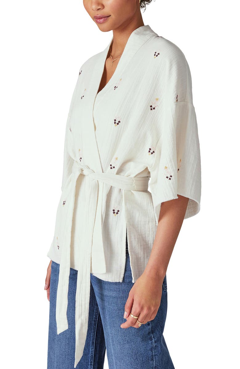Lucky Brand Geometric Embroidered Wrap Jacket, Alternate, color, 