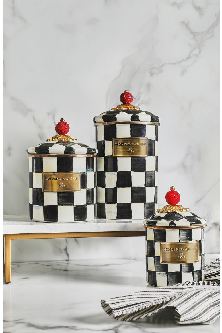 Courtly Check Enamel Canister, Alternate, color, BLACK/ WHITE