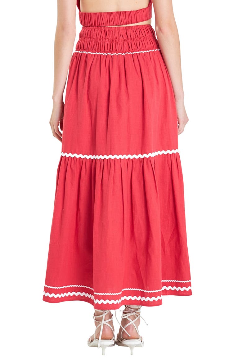 Rickrack Linen Blend Maxi Skirt, Alternate, color, RED