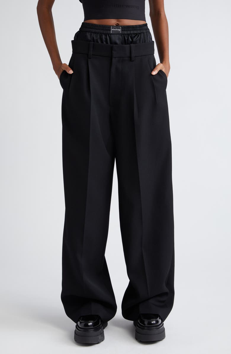 Alexander Wang Boxer Waistband Low Rise Wool Trousers, Main, color, 