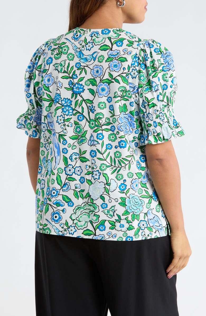 SUGARLIPS Merryn Floral Split Neck Cotton Top, Alternate, color, White Blue Multi