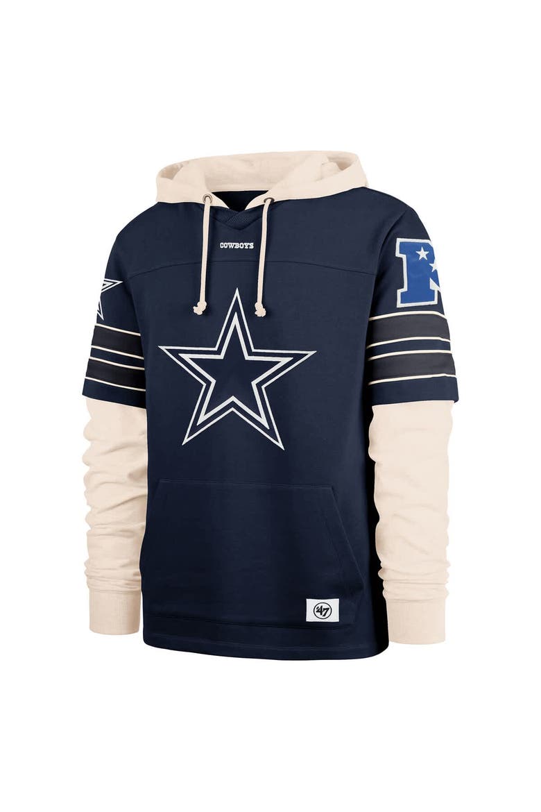 Men's '47  Navy Dallas Cowboys Split Zone Cornerback Duo Hoodie, Alternate, color, Navy