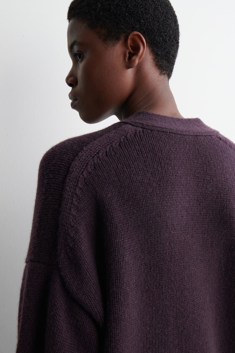 Oversized Merino Wool Cardigan, Alternate, color, DARK PURPLE