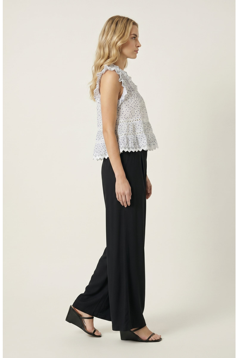 Ruffled V-Neck Button-Front Tiered Lace Hem Blouse, Alternate, color, White