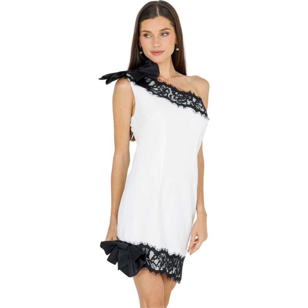 Akalia Zeena One Shoulder Lace Mini Dress In Black