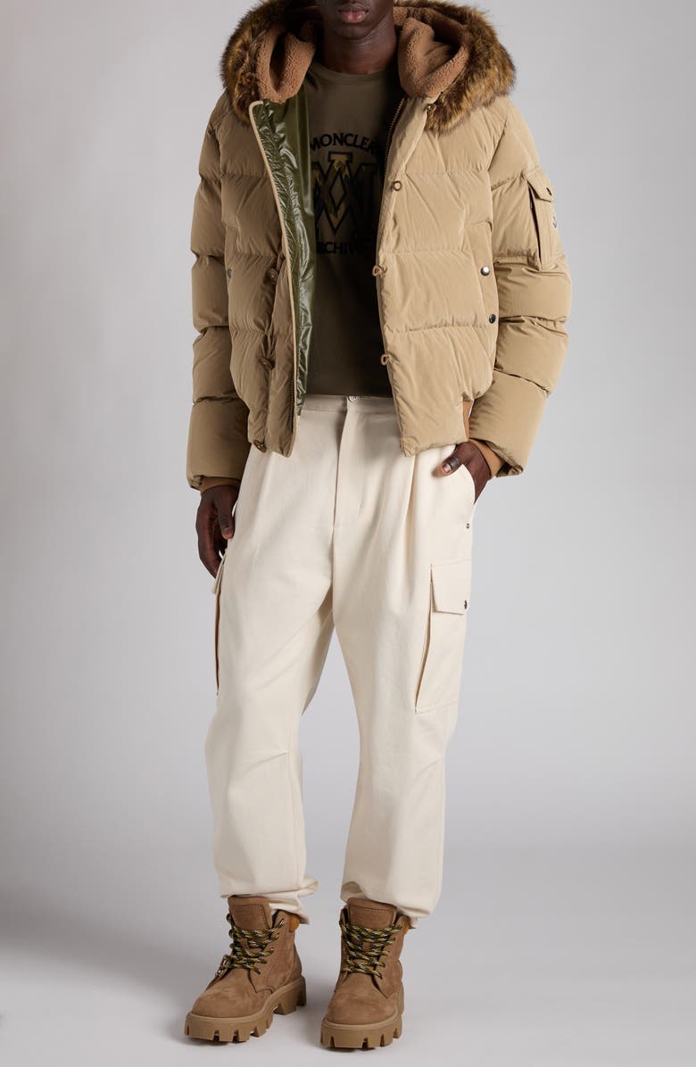 Moncler Luynes Down Jacket with Faux Fur Trim, Alternate, color, Tan