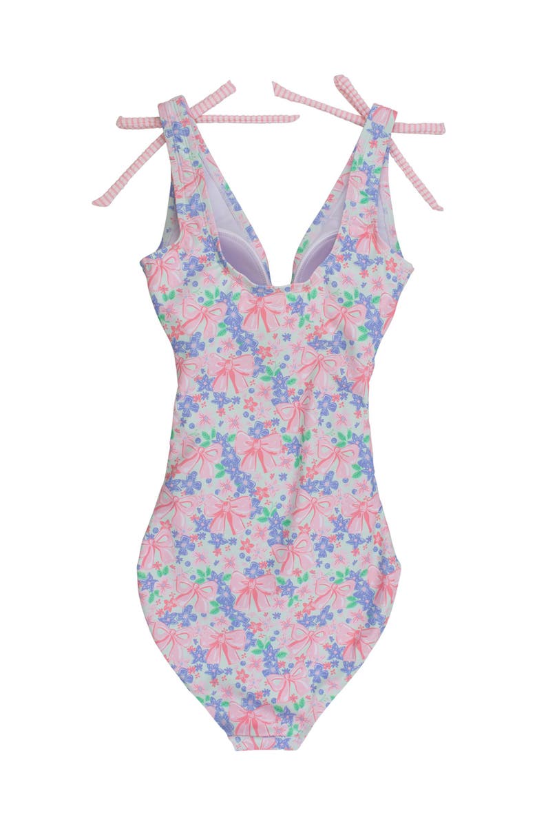RuffleButts UPF50+ Women's Bow V-Neck One Piece Swimsuit, Alternate, color, Bow Blooms
