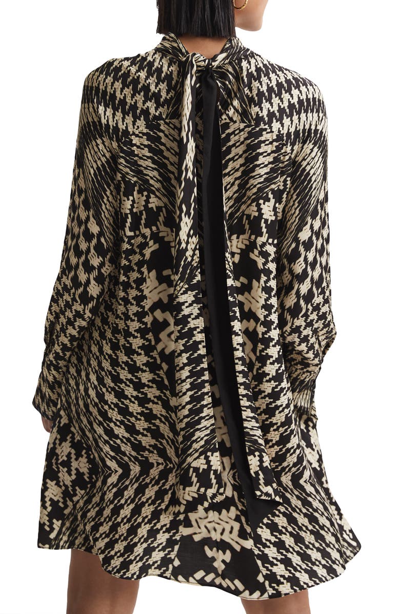 Reiss Ester Mixed Houndstooth Plaid Long Sleeve Swing Dress, Alternate, color, Black White