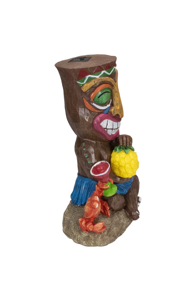 Northlight 13.75" Solar Lighted Polynesian Outdoor Garden Smiling Tiki Statue, Alternate, color, Brown