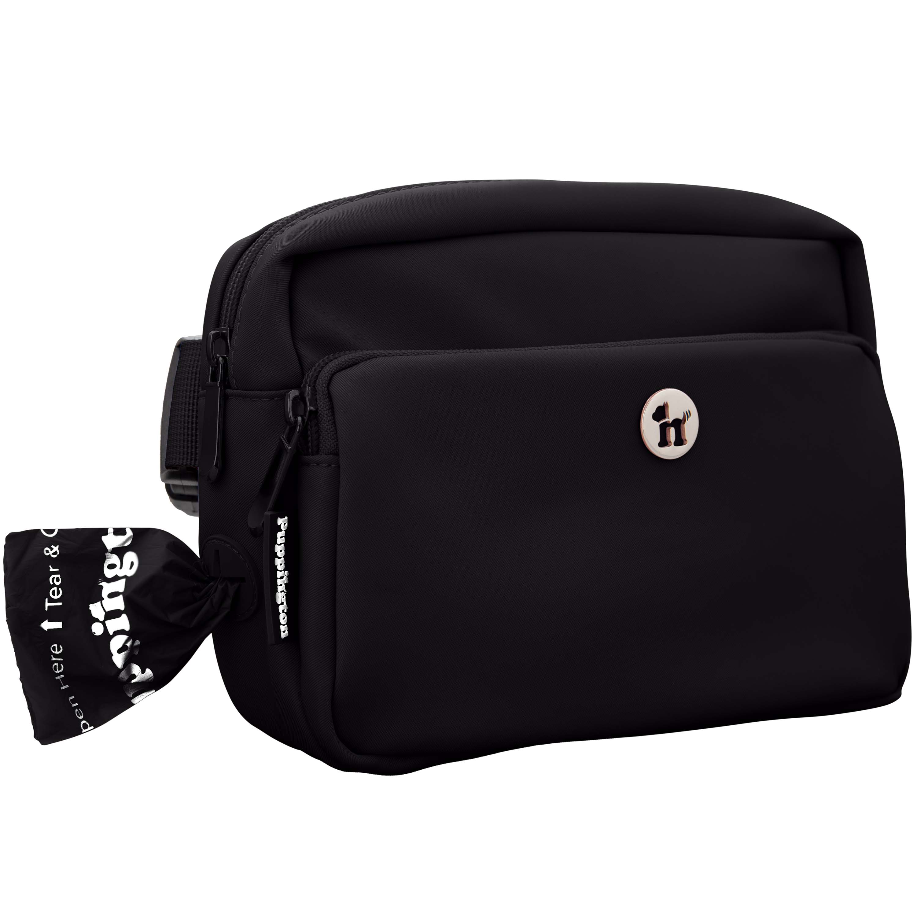 Puppington Walk Star Kit 3-in-1 Dog Walk Bag & Bowl plus Matching 90 Refill Dog Waste Bags, Alternate, color, Onyx Black