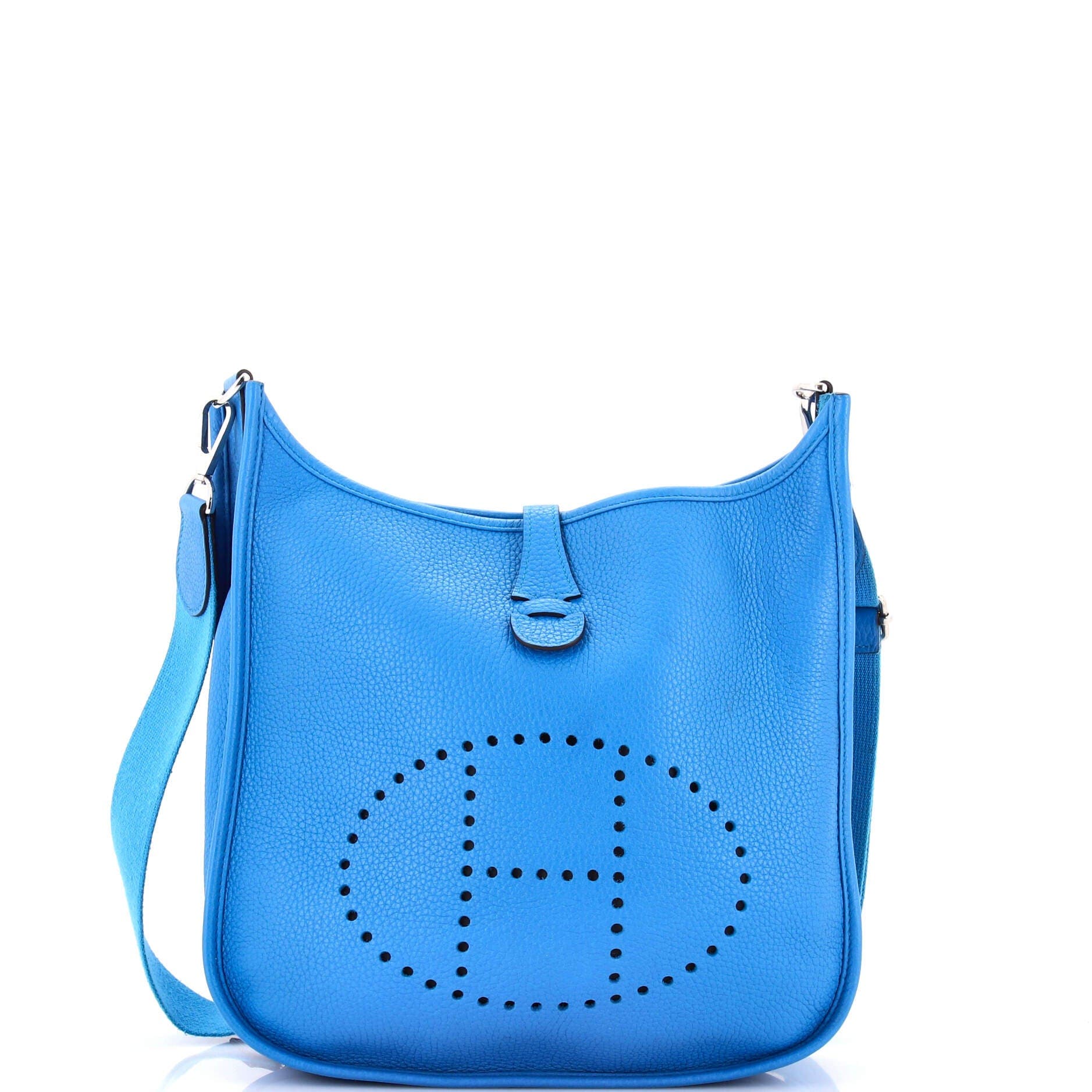 Pre-Owned Hermes Evelyne Bag Gen III Clemence PM, Main, color, Bleu Zanzibar