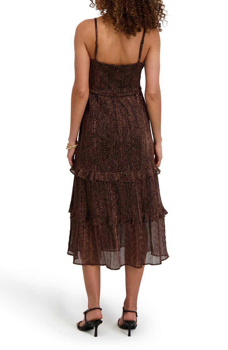 Kensie Shimmer Tiered Midi Dress, Alternate, color, Copper