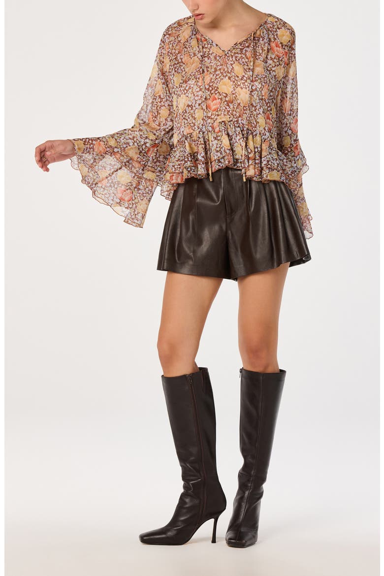 Margaery Floral Ruffled Top, Alternate, color, BROWN FLORAL