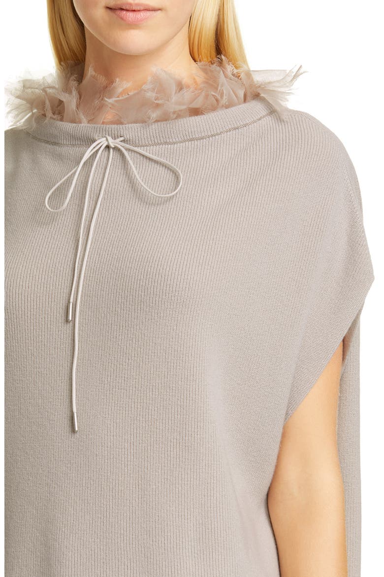 Organza Trim Cashmere Rib Cape Sweater, Alternate, color, BEIGE