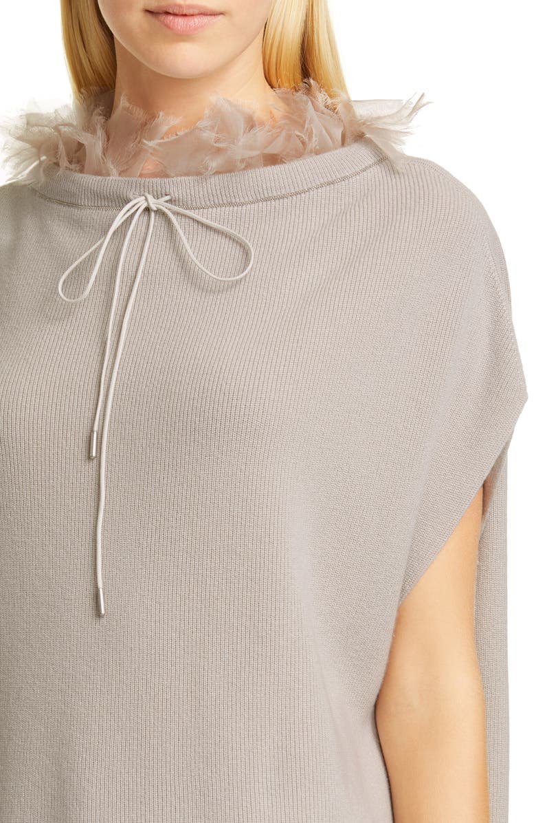 Fabiana Filippi Organza Trim Cashmere Rib Cape Sweater, Alternate, color, 