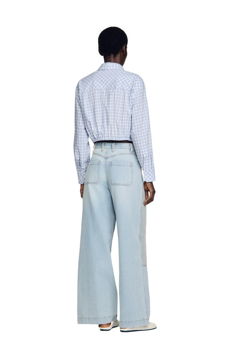 SANDRO Faded straight crystal patch jeans, Alternate, color, Light Bu Jean