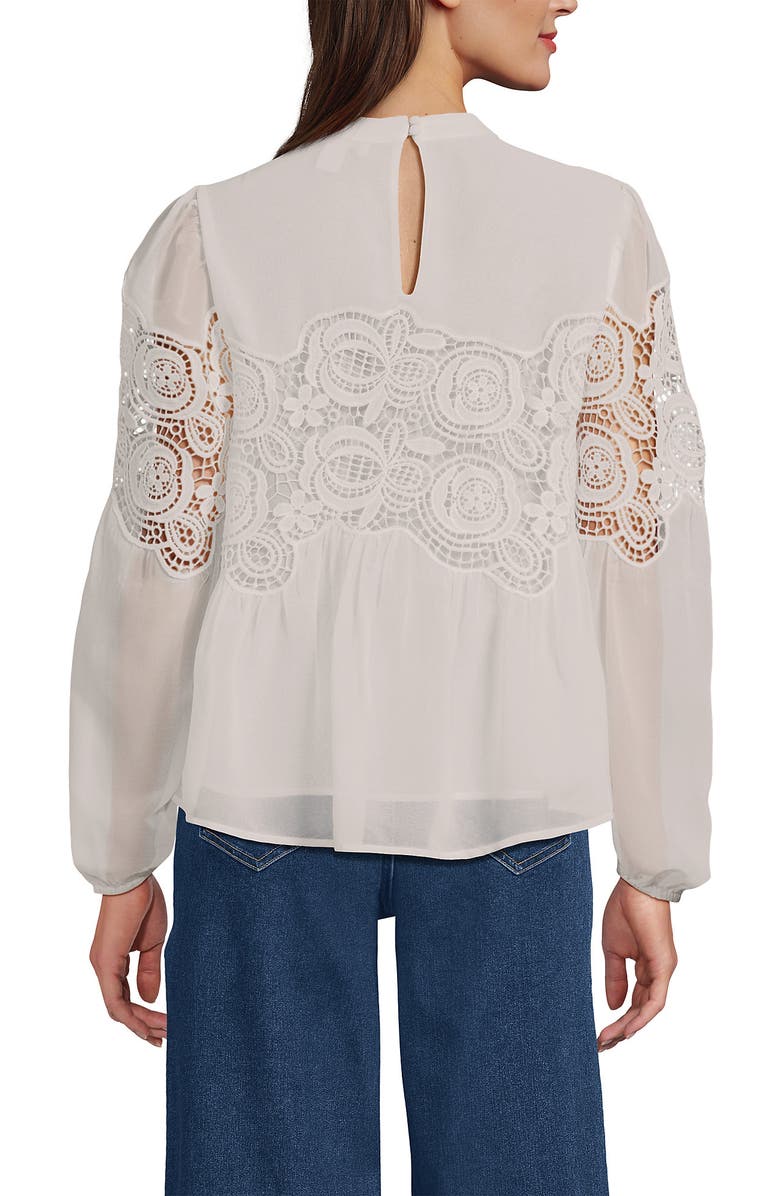 Lands' End Chiffon and Lace Blouse, Alternate, color, Ivory