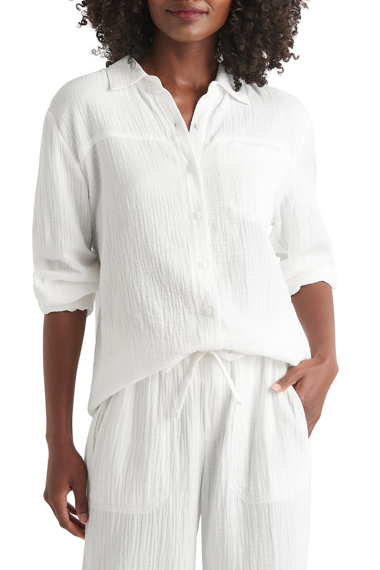 Kit Cotton Button-Up Blouse, Main, color, WHITE