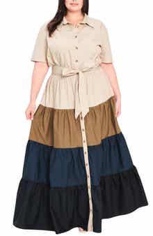 Tiered Button Front Maxi Dress