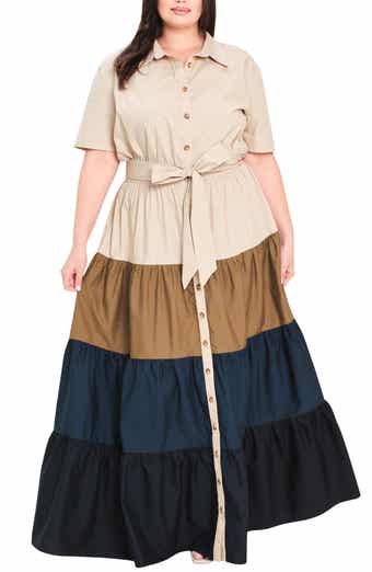 Tiered Button Front Maxi Dress