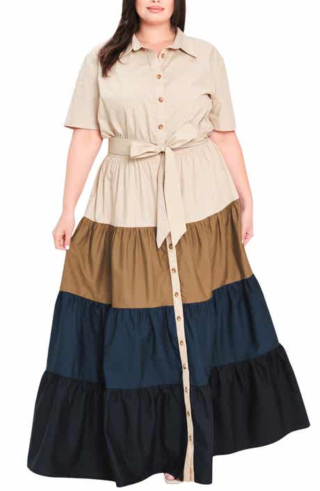 Tiered Button Front Maxi Dress