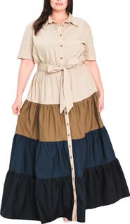 FLYING TOMATO Tiered Button Front Maxi Dress