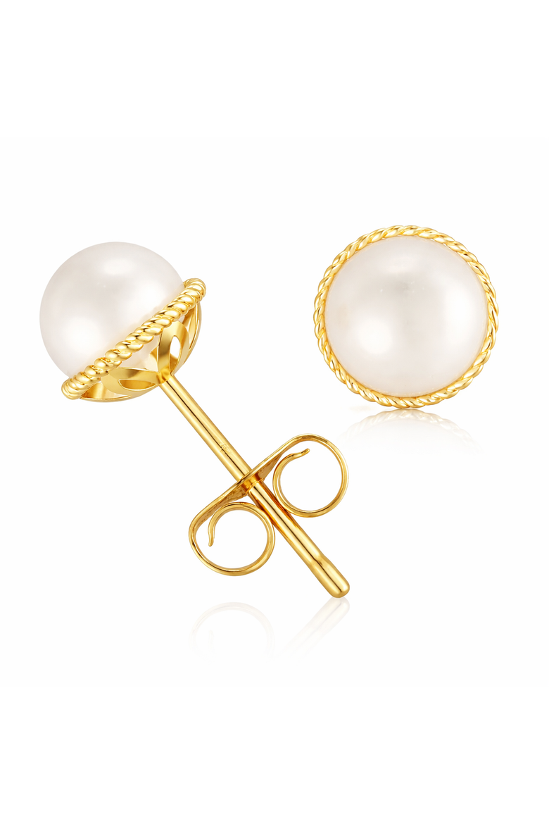 Sterling Silver Shell Pearl Earrings, Main, color, Gold