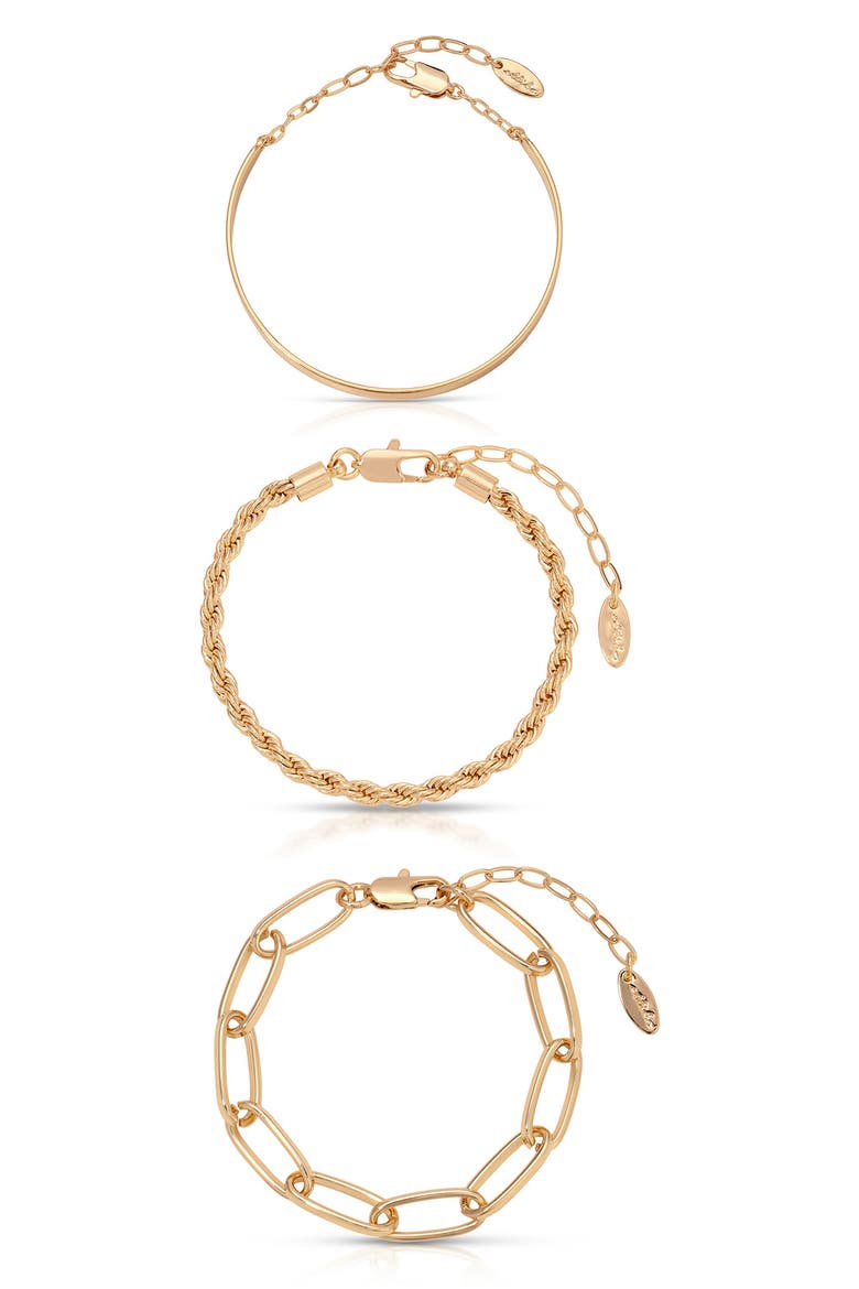 Chained Up 3-Pack Assorted Bracelets, Main, color, GOLD