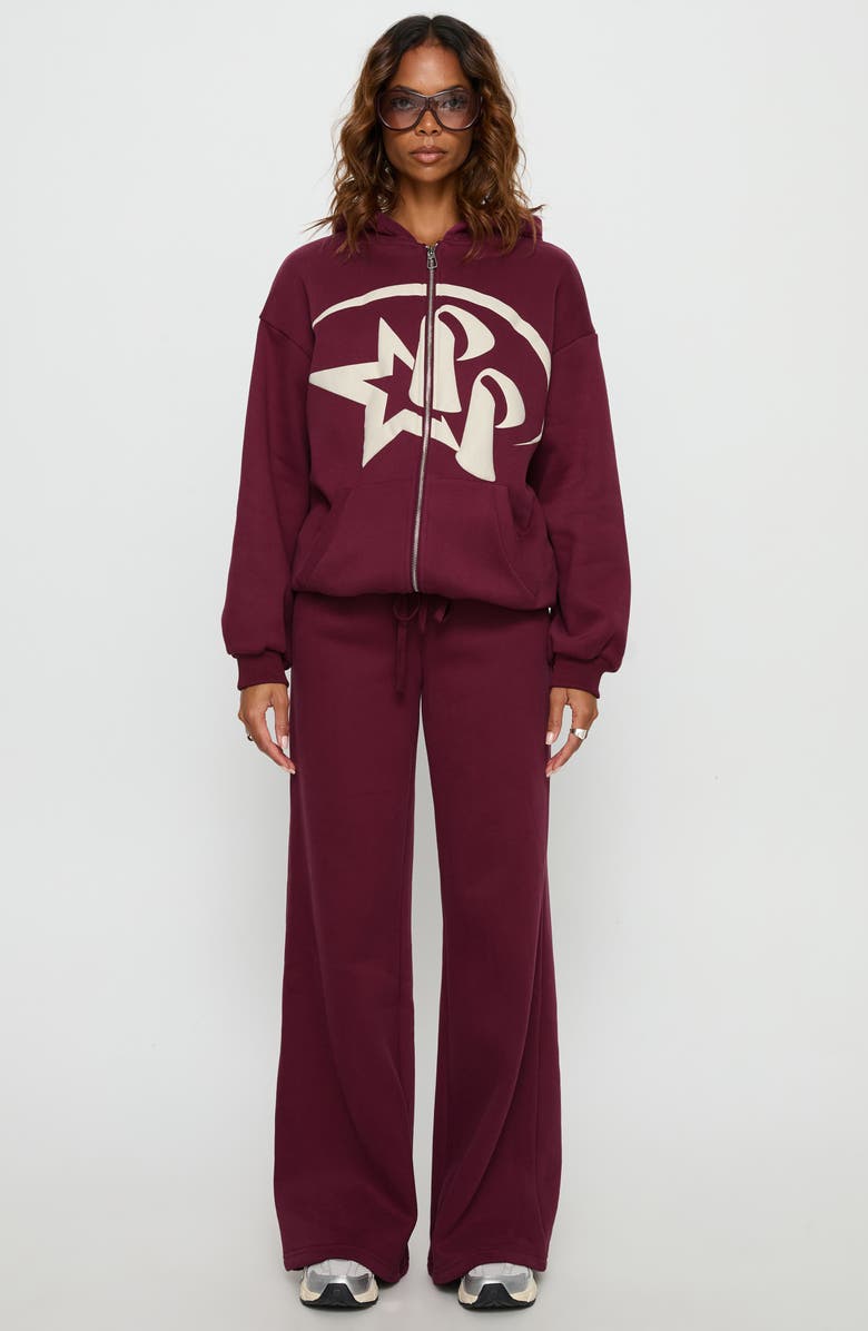 Princess Polly Stargirl Wide Leg Sweatpants, Alternate, color, Burgundy
