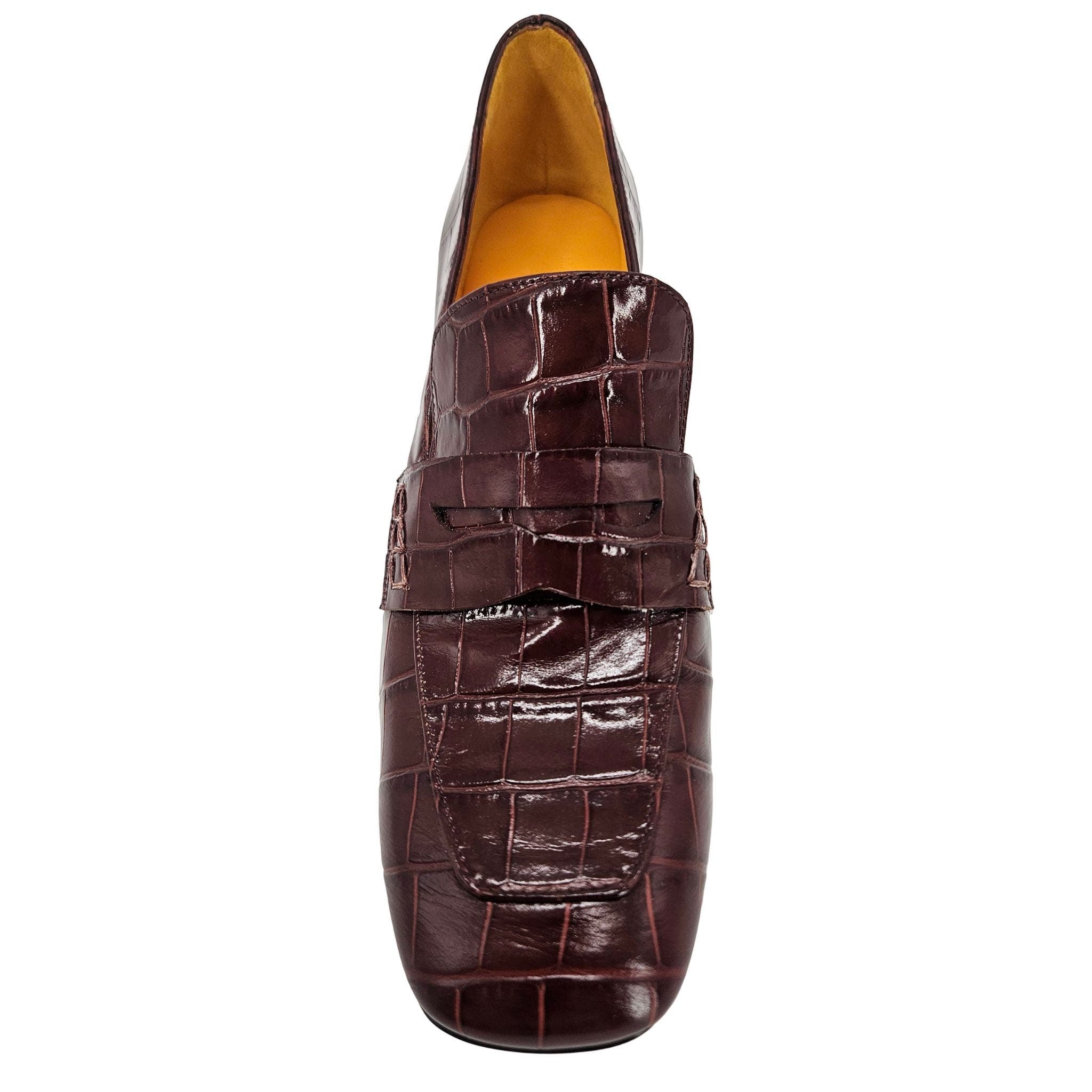 Heel Moc Croc Loafer, Alternate, color, CHOCOLATE