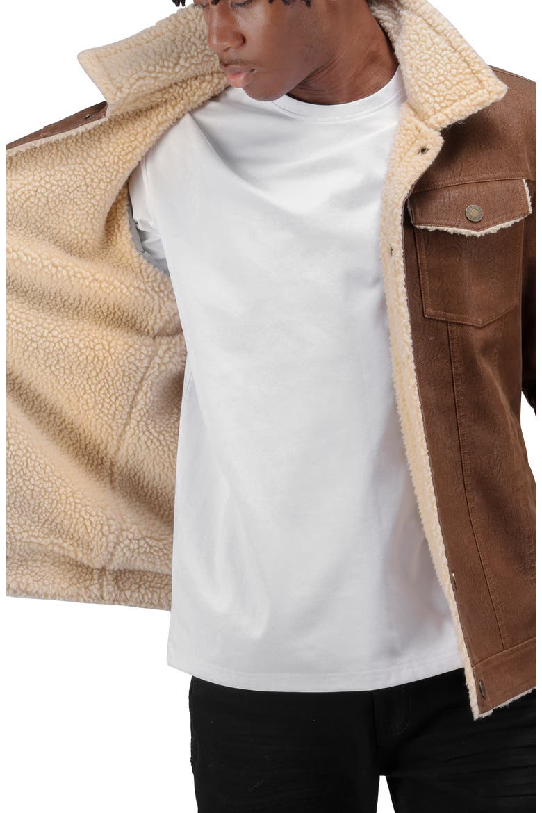 Faux Shearling Lined Trucker Jacket, Alternate, color, BROWN