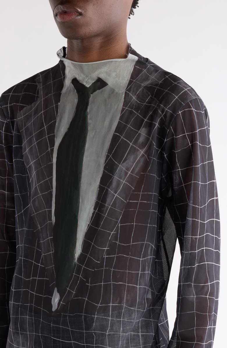 Acne Studios Elway Suit Trompe l'Oeil Print Long Sleeve Mesh T-Shirt, Alternate, color, Black Multicolor