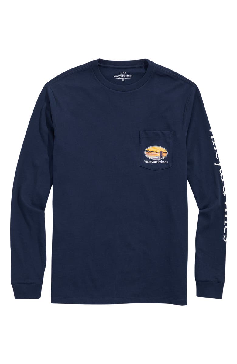 vineyard vines Sunset Pier Bernese Dog Long Sleeve Cotton Graphic T-Shirt, Main, color, 
