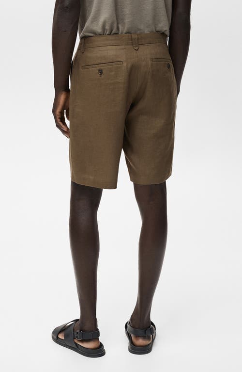 Mango Slim Fit Flat Front Linen Bermuda Chino Shorts In Brown