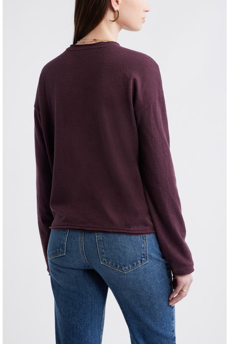 Roll Crewneck Boxy Long Sleeve Cotton Blend Top, Alternate, color, BURGUNDY FUDGE