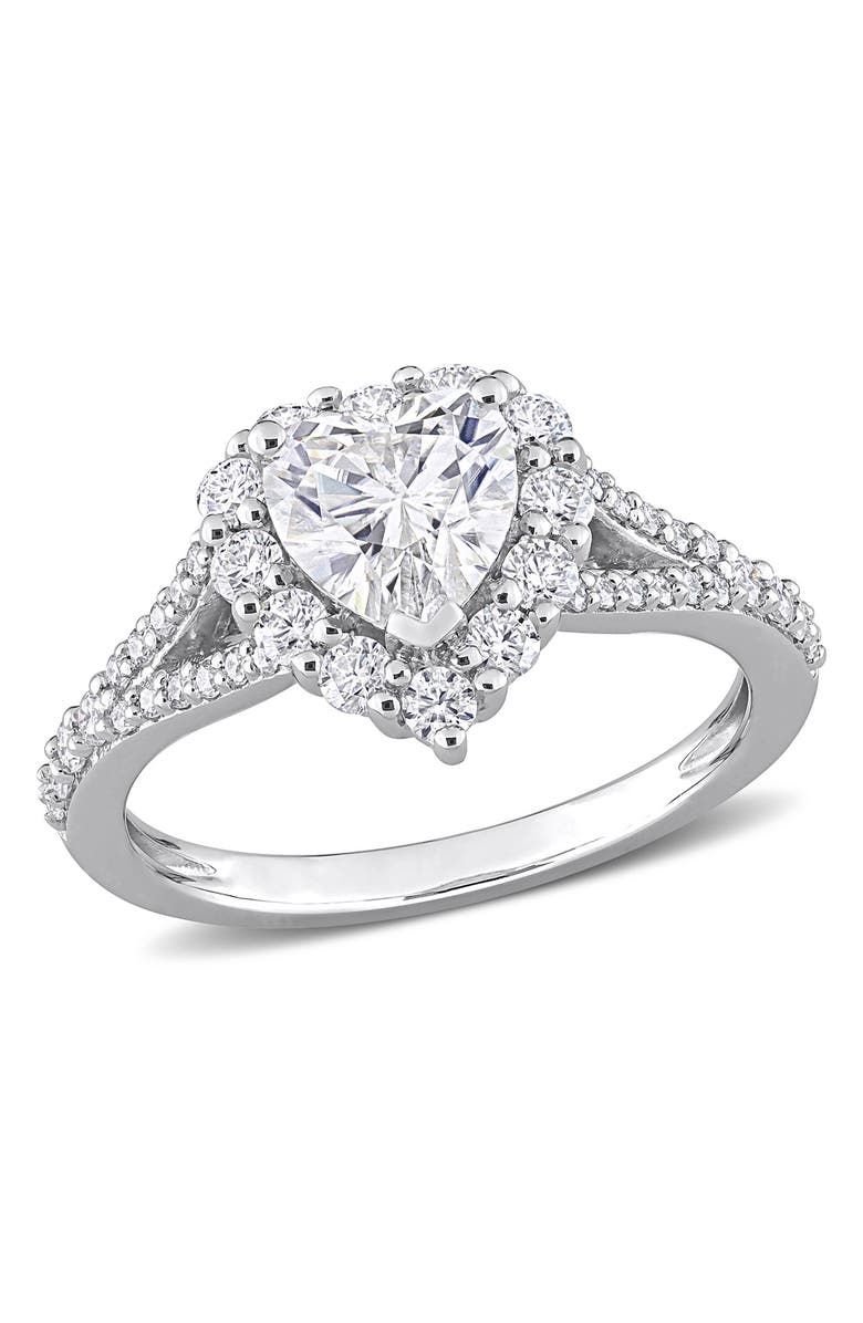 DELMAR Sterling Silver Created Moissanite Halo Heart Ring, Main, color, White
