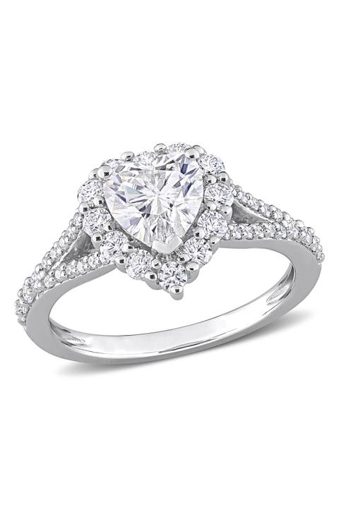 Sterling Silver Created Moissanite Halo Heart Ring