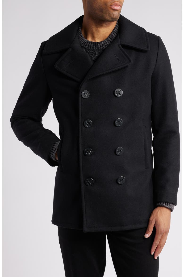 Wool Blend Peacoat, Alternate, color, NAVY