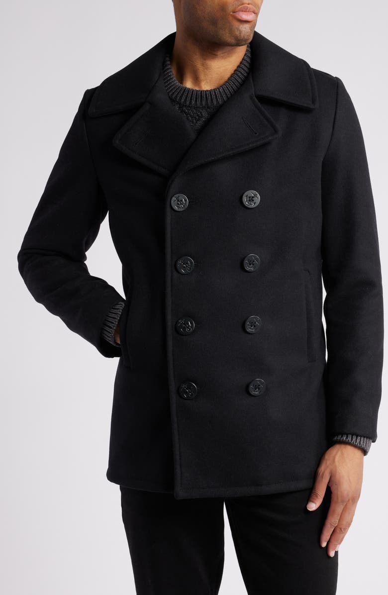 Schott NYC Wool Blend Peacoat, Alternate, color, Navy