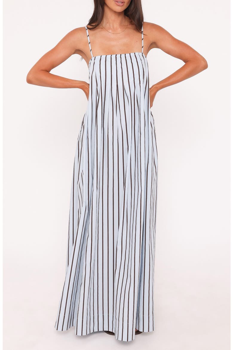 Arletta Stripe Maxi Dress, Main, color, BLUE/ BROWN STRIPE