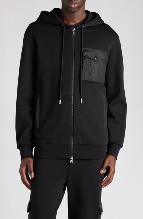 Moncler Hooded Drawstring Cardigan Chest Pocket In Black