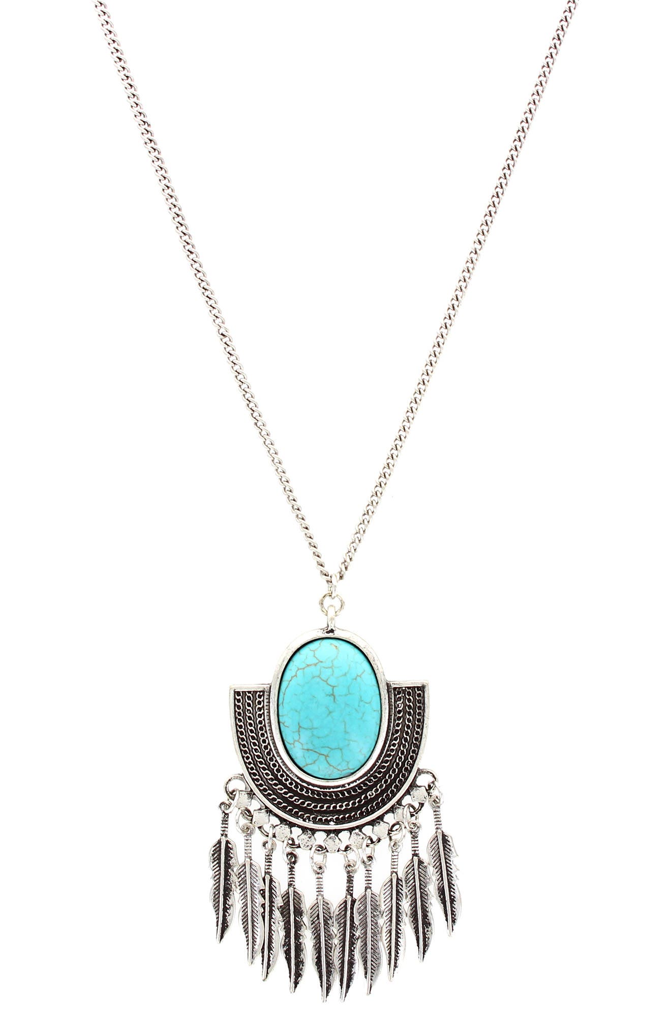 OLIVIA WELLES Feather Fringe Pendant Necklace