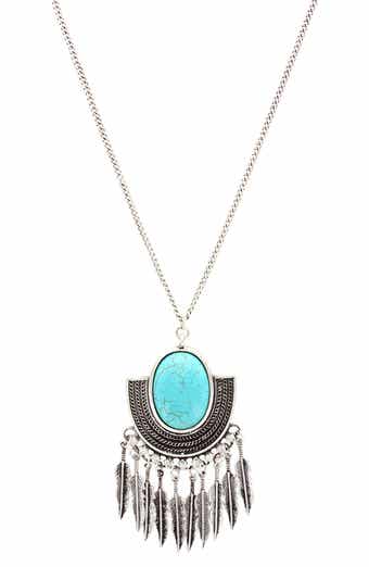 OLIVIA WELLES Feather Fringe Pendant Necklace