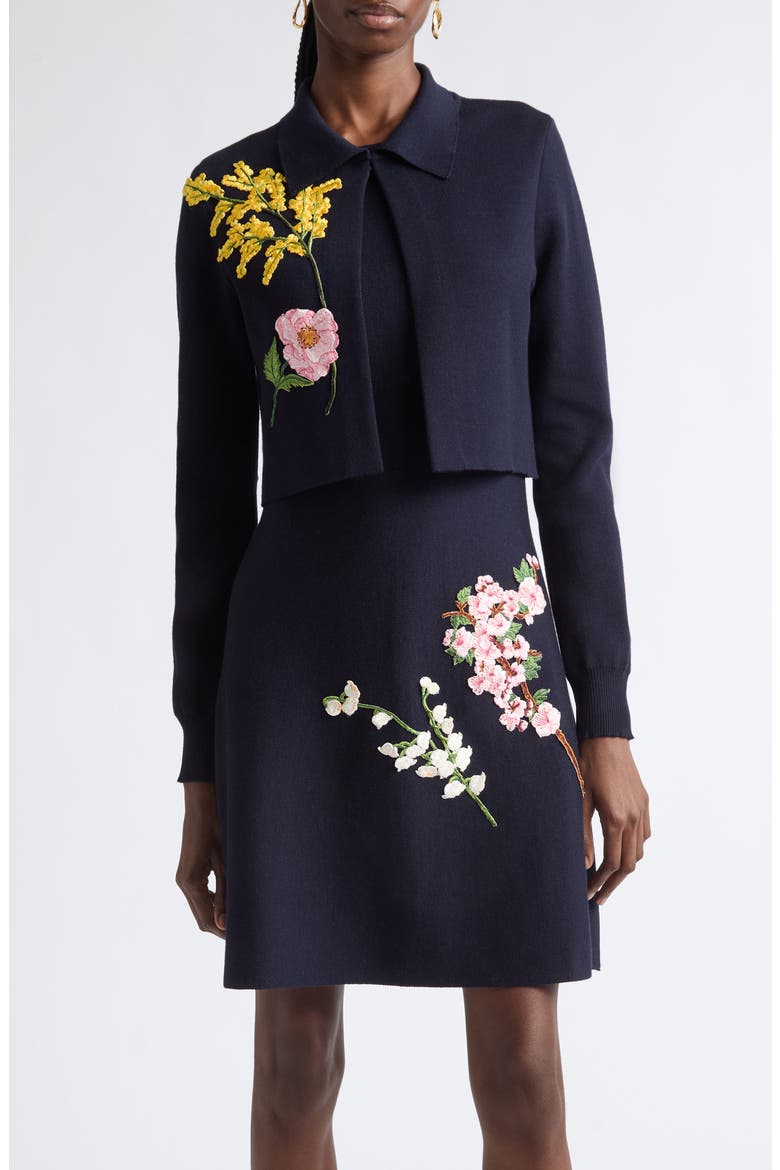 Mixed Botanical Crop Wool Blend Jacket, Main, color, NAVY