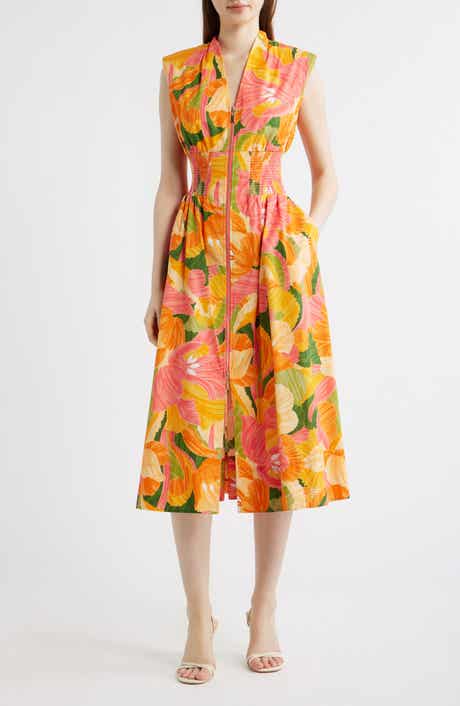 Abstract Floral Cotton Midi Dress