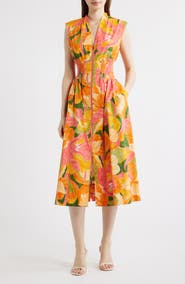 Vince Camuto Abstract Floral Cotton Midi Dress