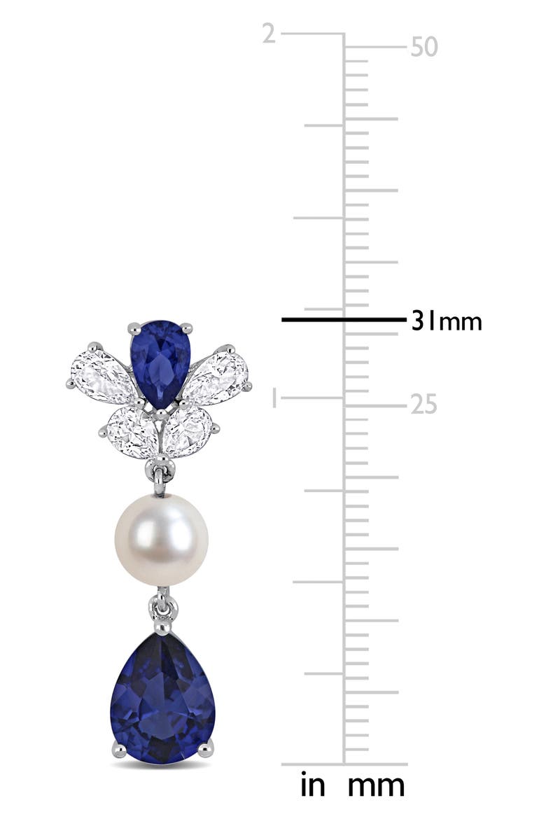 Lab Grown Blue & White Sapphire & Cultured Pearl Drop Earrings, Alternate, color, BLUE